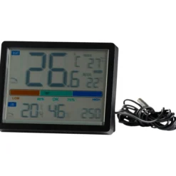 Day termometer inne/ute m/ledning sort
