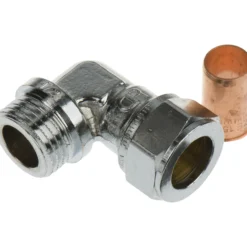 Fix-pro vinkel m/nippel 15mm x 1/2" til kobberrør forkrommet