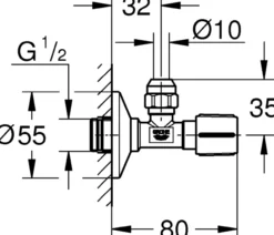 Grohe kombinasjonskran vinkel 1/2" - 3/8"