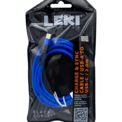 Leki denmark braided blue cable usb-a to usb-c 2.0 m