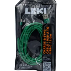 Leki denmark braided green cable usb-a to usb-c 2.0 m