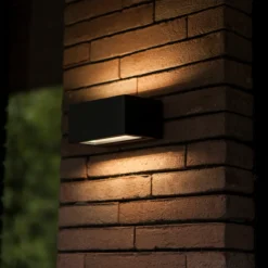 Lutec gemini kvadratisk lille udendørs led vegglampe opp/ned 1 lys sort 3000k