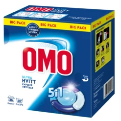 Omo ultra hvitt 5i1 vaskekapsler 36stk