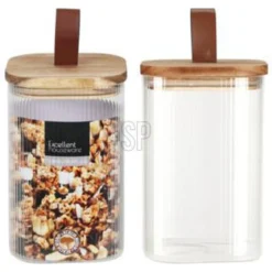 Oppbevaringskrukke borosilikatglass 1150ml akasietre-lokk