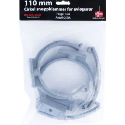 Rørklammer 110 mm grå plast 2pk.