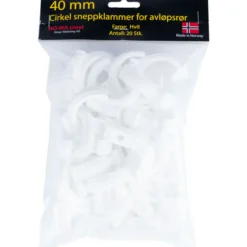 Rørklammer 40 mm hvit plast 20pk.