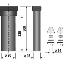 Sanit koblingssett forlenget 300mm dn90