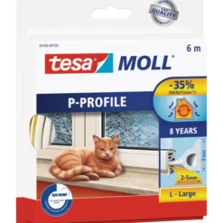 Tesa tetningslist p-profil 3-5mm 6m hvit